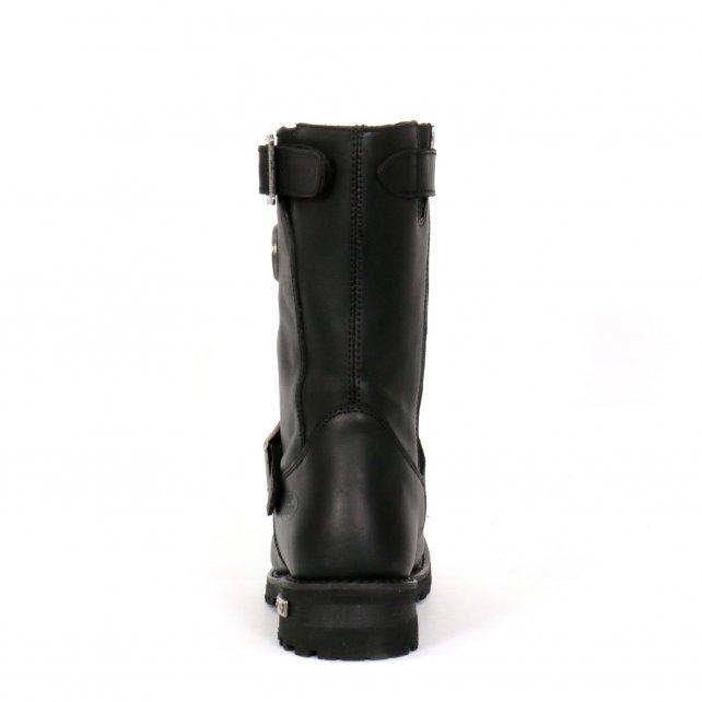 Men's Black 10-inch Tall Round Toe Engineer Leather Boots with Lug Sole