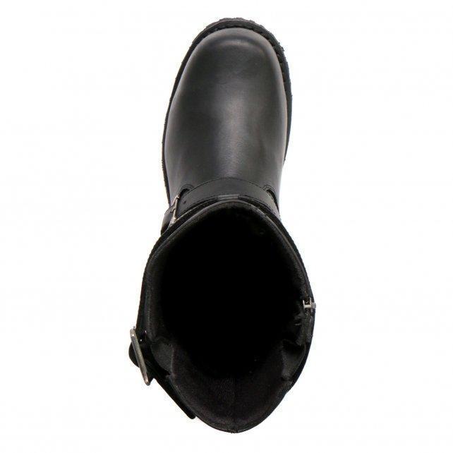 Men's Black 10-inch Tall Round Toe Engineer Leather Boots with Lug Sole