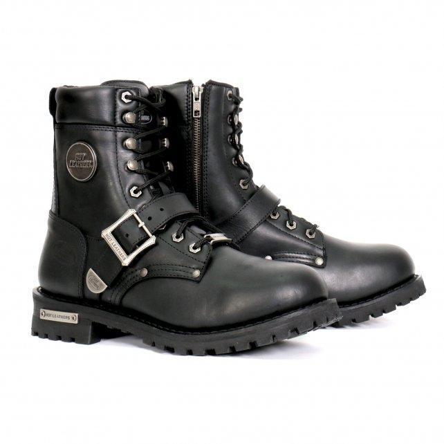 Men's Wide Width Black 8-inch Logger Leather Boots with Adjustable Buckle