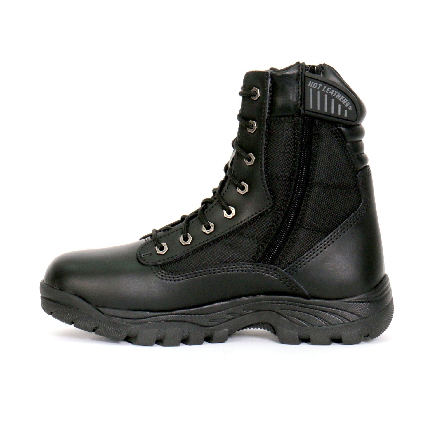 Men's Black Leather Swat Style Lace Up Boots with Zippers