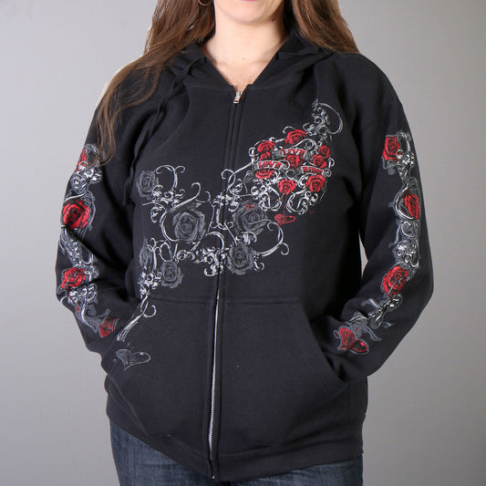 Ladies Black Hoodie Sweatshirt with Live, Love, Ride and Roses Artwork