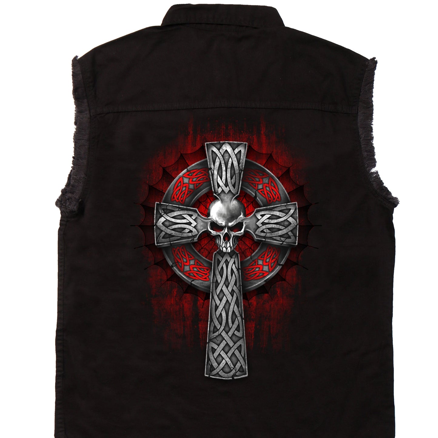 Mens 'Celtic Cross' Sleeveless Denim Black Shirt