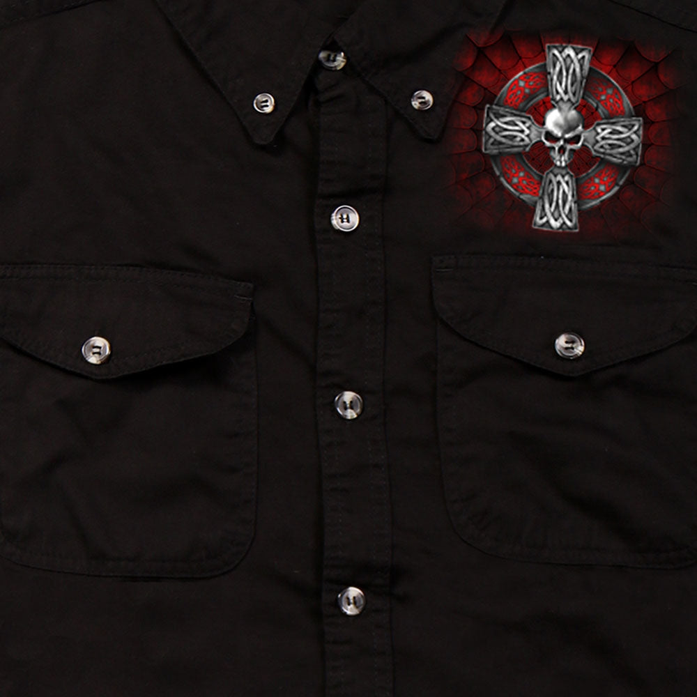 Mens 'Celtic Cross' Sleeveless Denim Black Shirt
