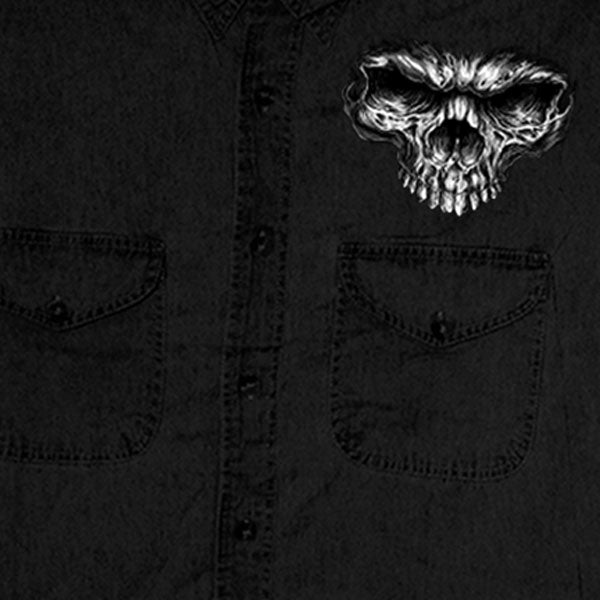 Mens 'Shredder Skull' Black Sleeveless Denim Shirt