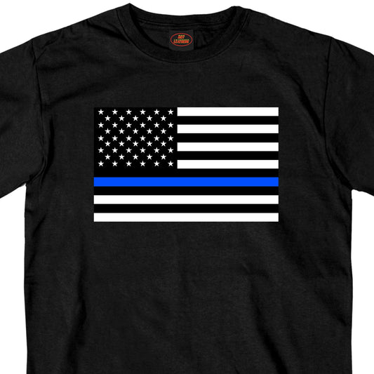 Mens Thin Blue Line American Flag Black T-Shirt