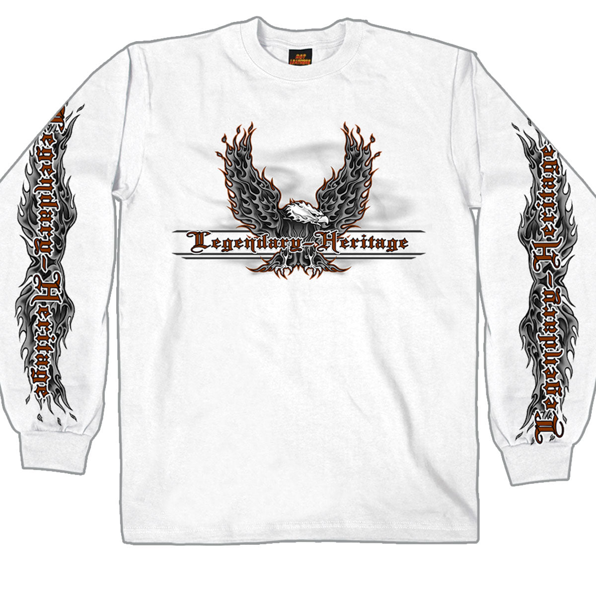 Men’s ‘Flaming Up Wings Eagle’ Long Sleeve White T-Shirt