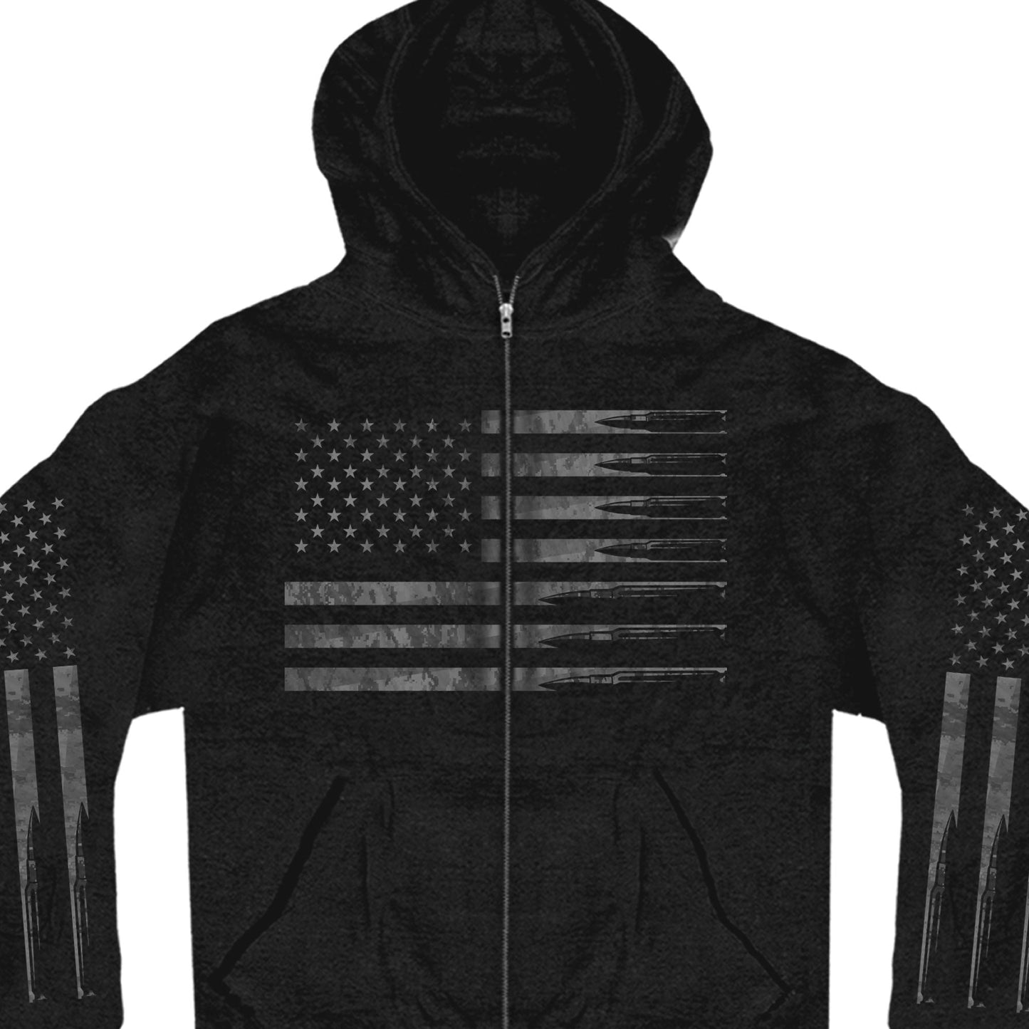 Men’s ‘American Flag Bullets’ Black Hoodie with Zipper Closure