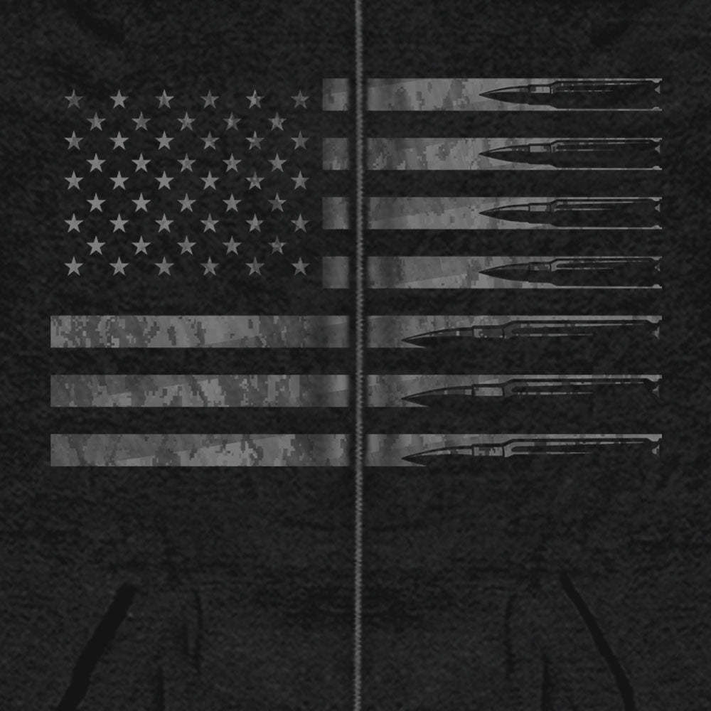 Men’s ‘American Flag Bullets’ Black Hoodie with Zipper Closure