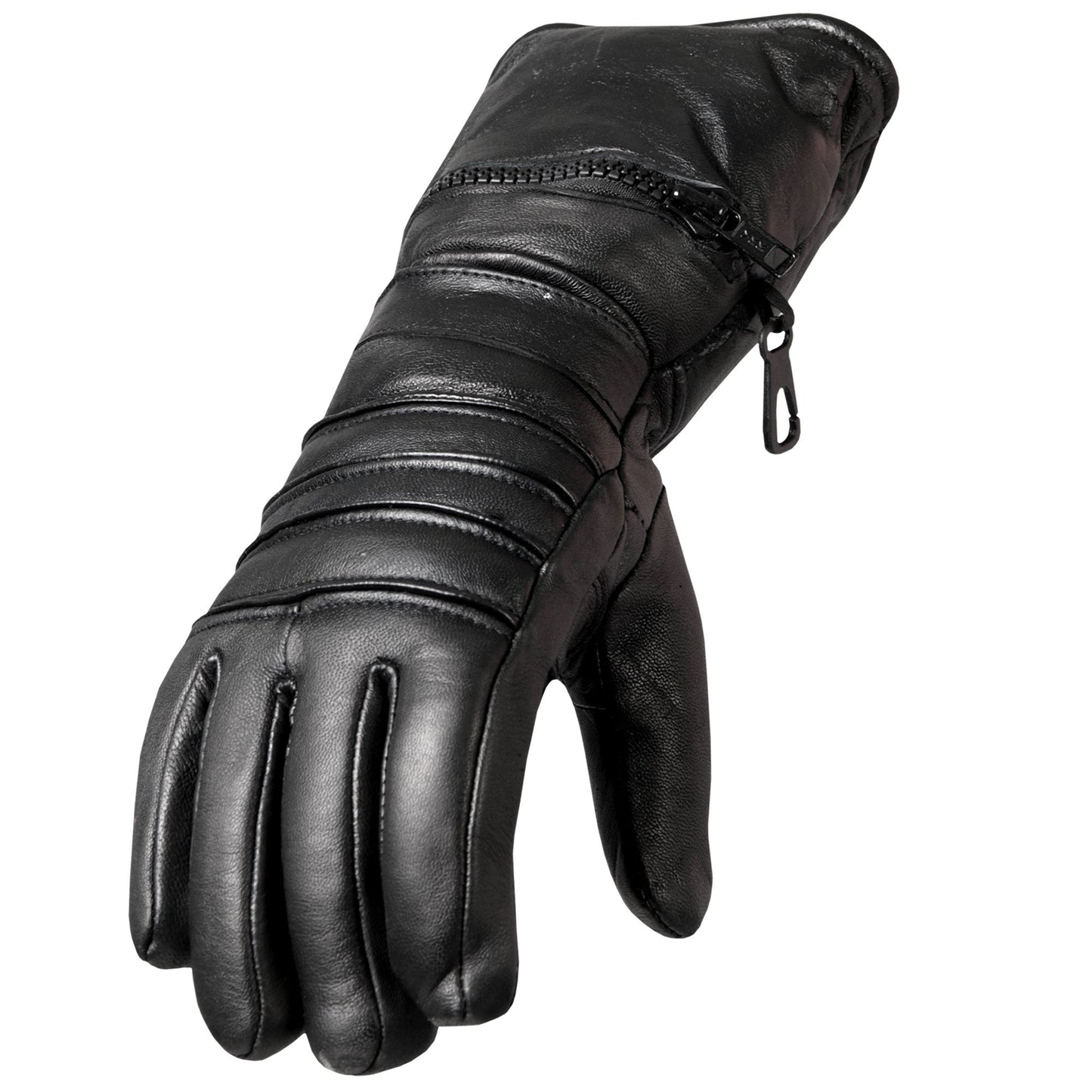 Men's Black Leather Gauntlet Glove with Quilted Lining