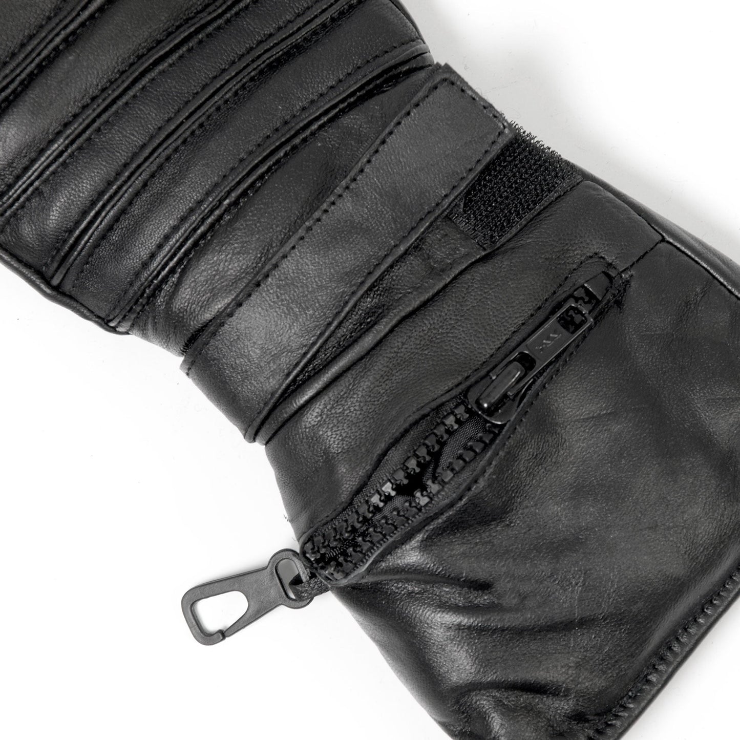 Men's Black Leather Gauntlet Glove with Quilted Lining