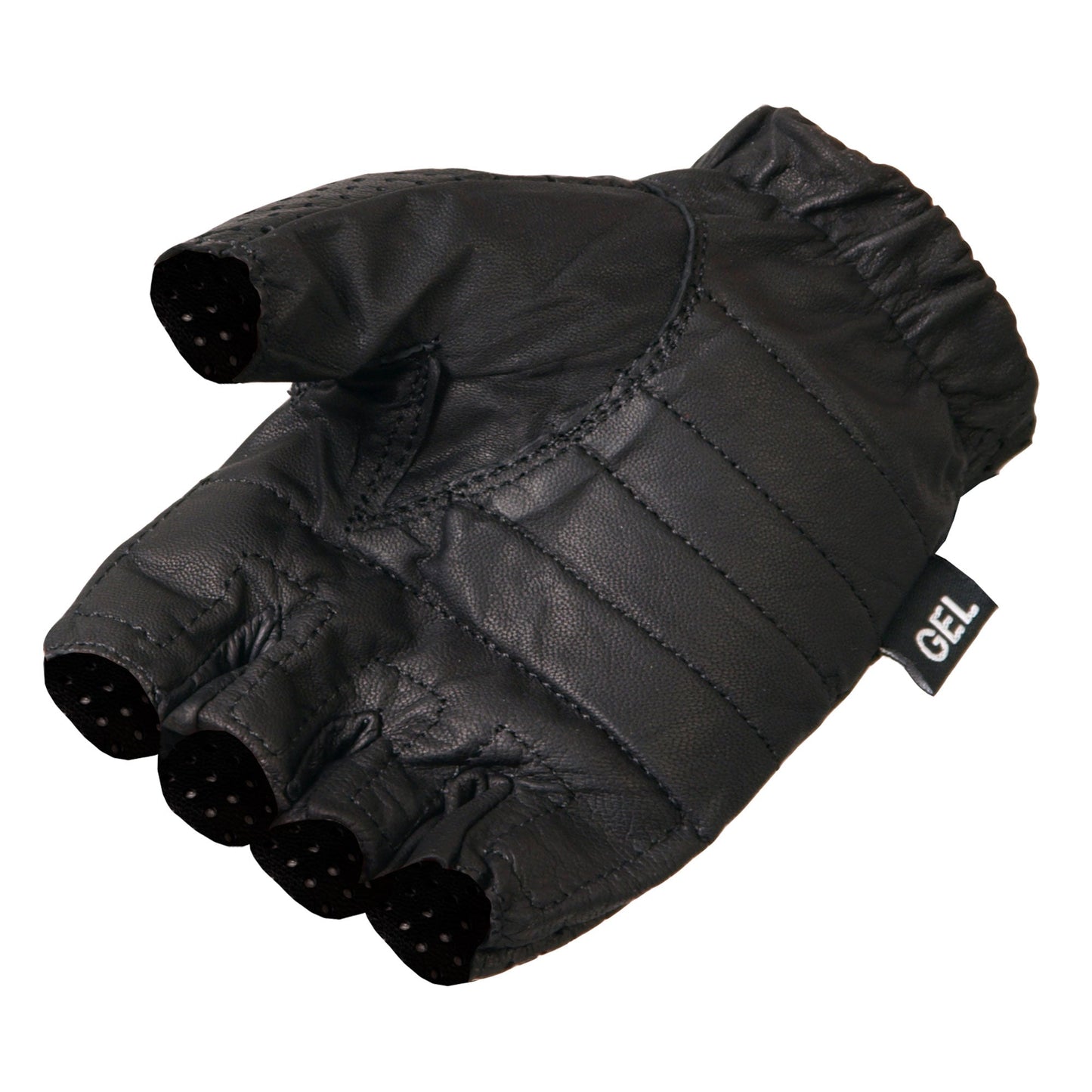 Unlined Fingerless Vented Leather Gloves with Padded Gel Palm