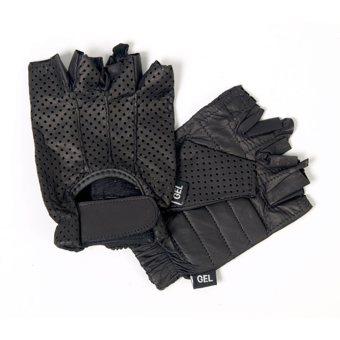 Unlined Fingerless Vented Leather Gloves with Padded Gel Palm