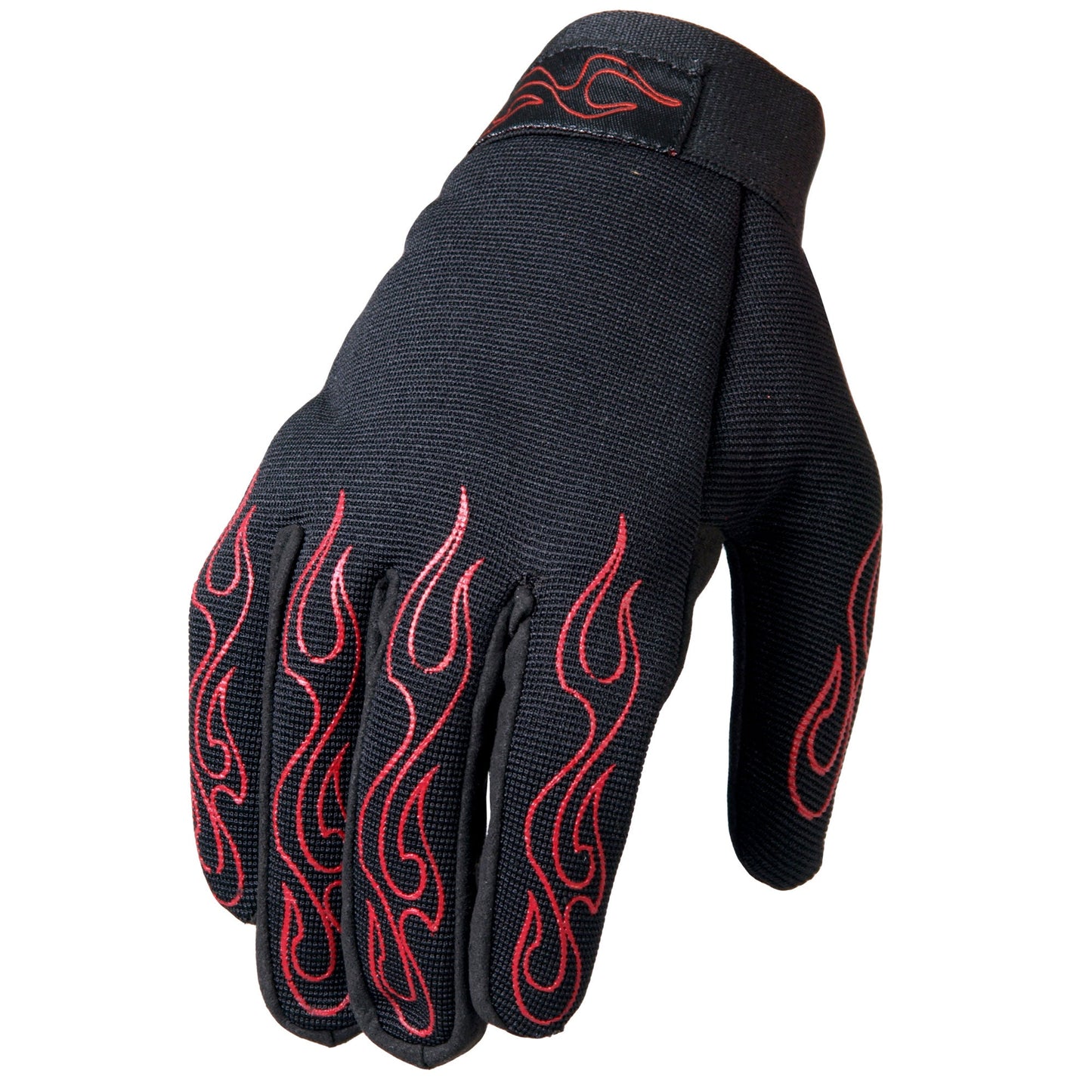 Uni-Sex Black 'Red Flames' Textile Mechanic Gloves