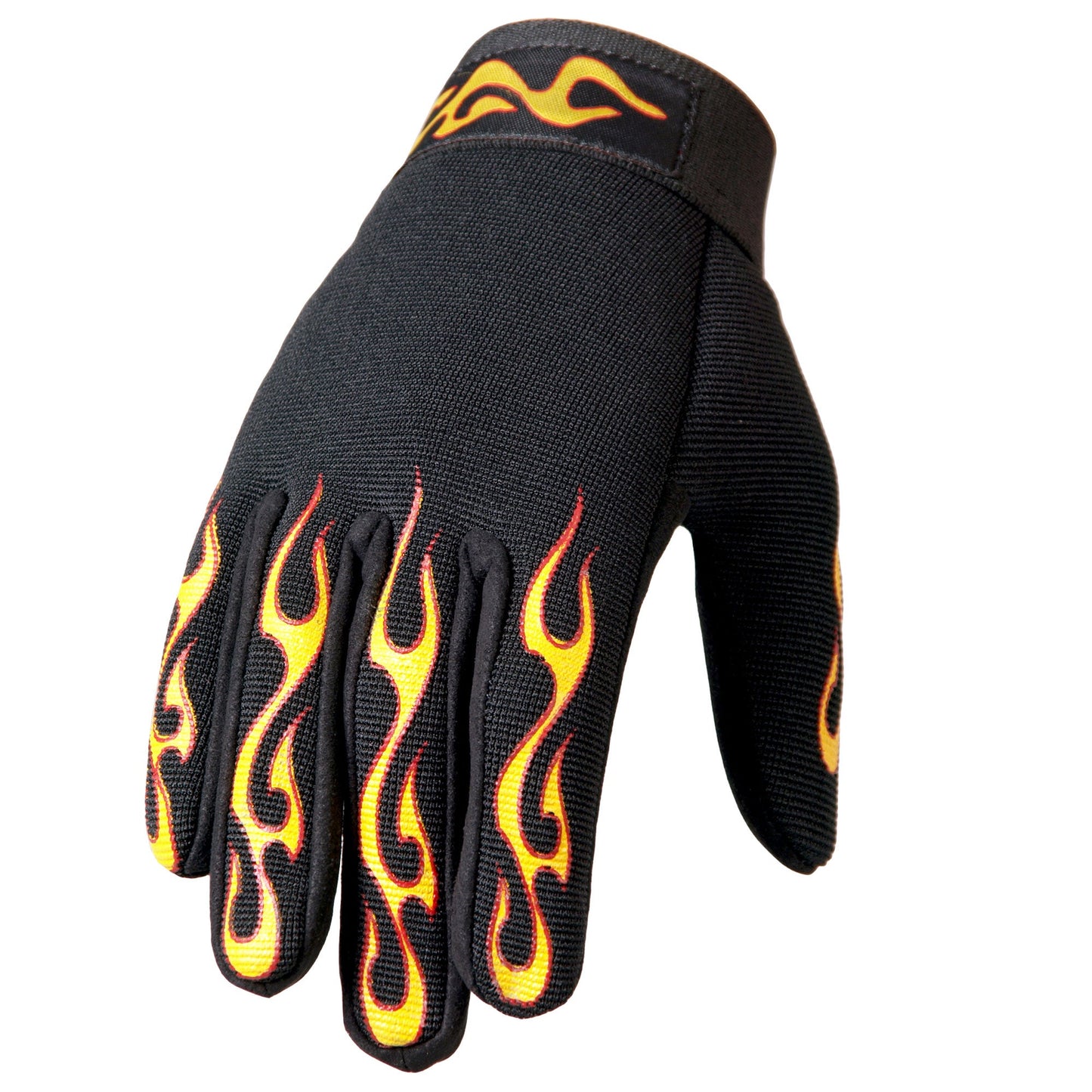 Yellow and Red Flame Mechanics Gloves
